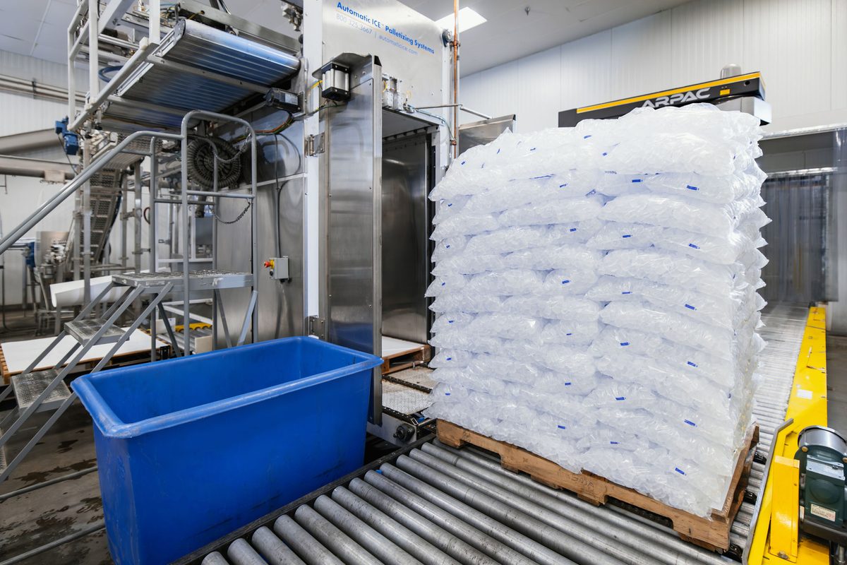 Palletized bags of Columbia Basin ice